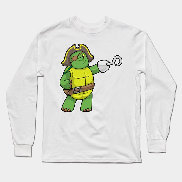 Turtle as Pirate with Hooked hand & Eye patch Long Sleeve T-Shirt by Markus Schnabel